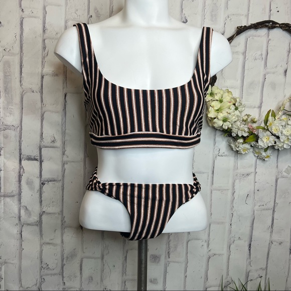 Space Bikini Miller bronze metallic Horizon Stripe La Jolla swimsuit Set - Picture 2 of 7